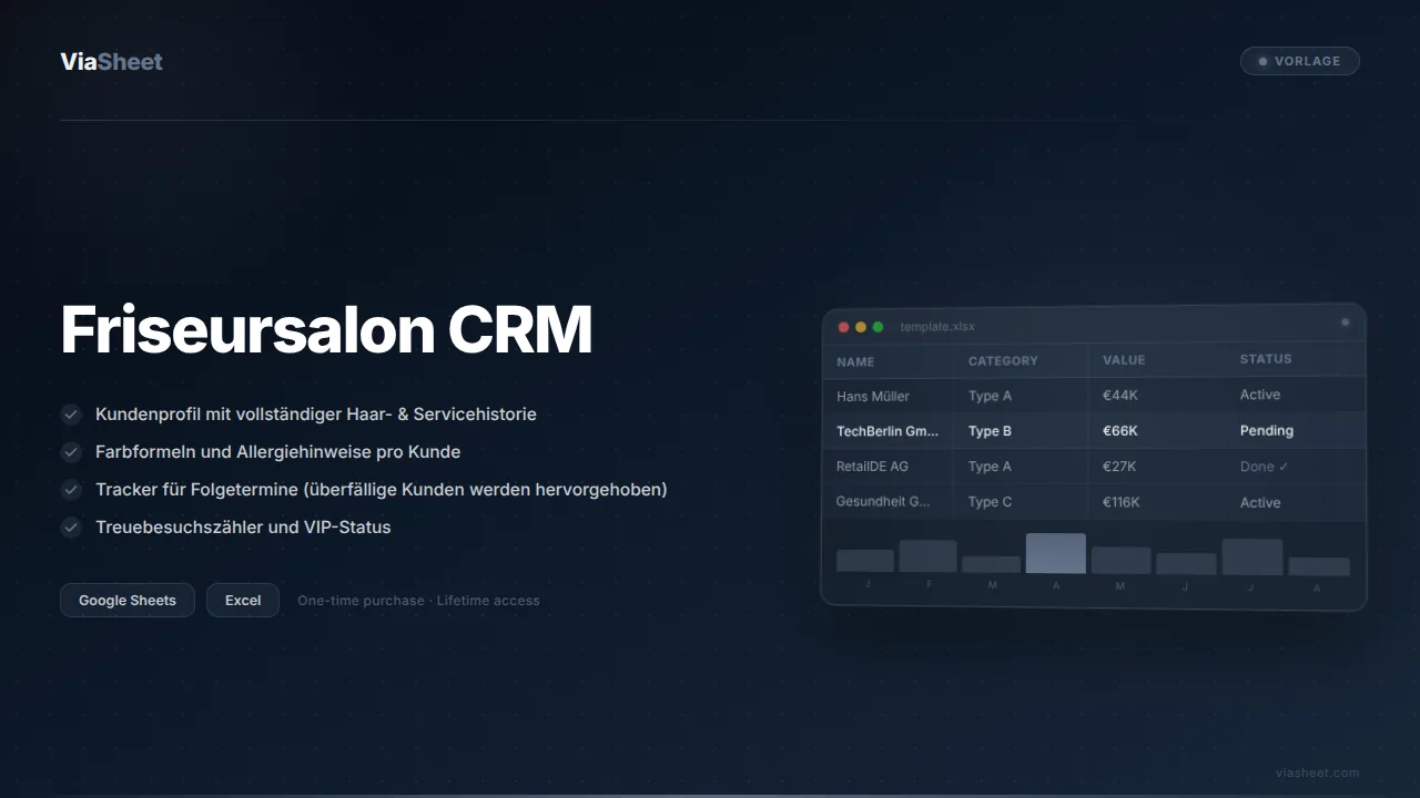 Friseursalon CRM-Tabelle mit Haarhistorie für Kunden und Folgetermin-Tracker