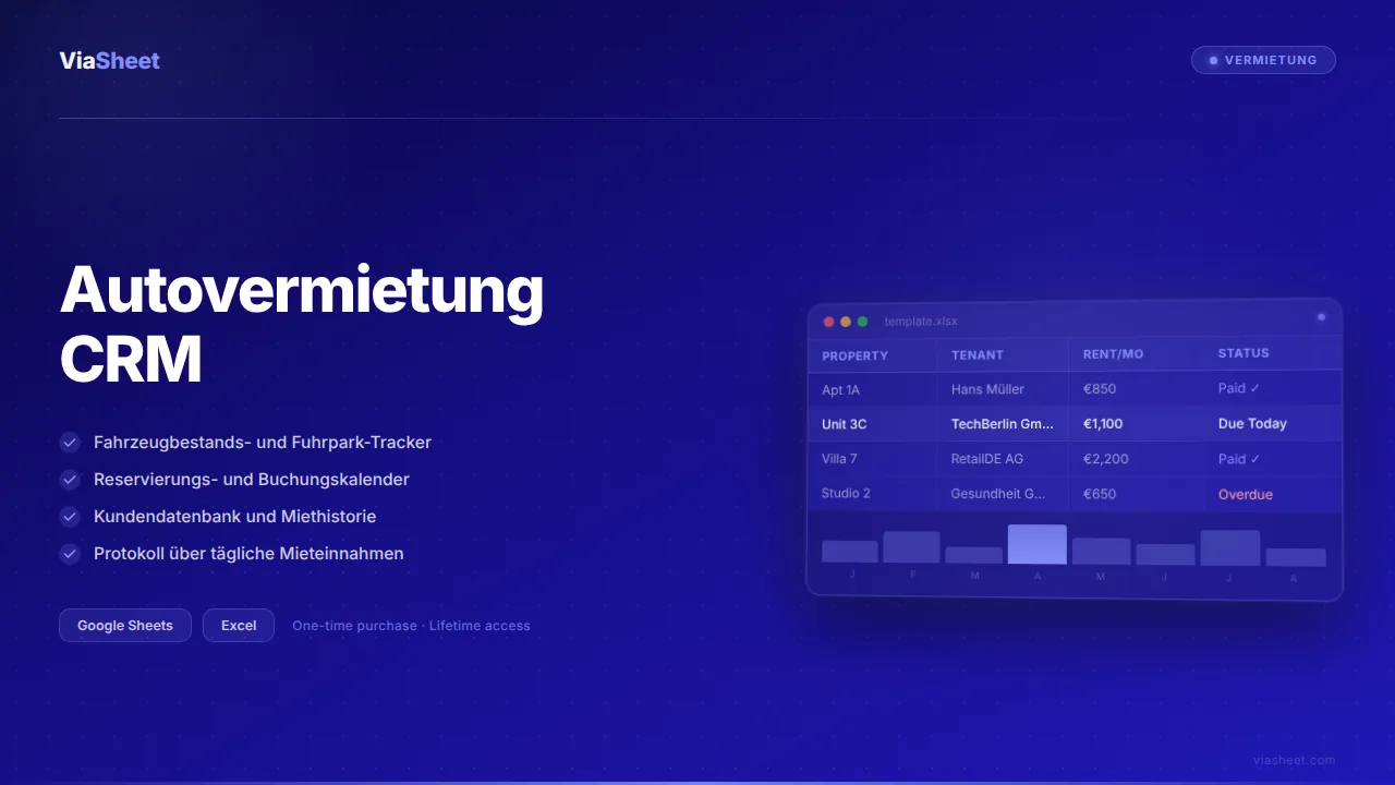 Autovermietung CRM-Tabelle mit Fuhrparkverwaltung und Reservierungskalender