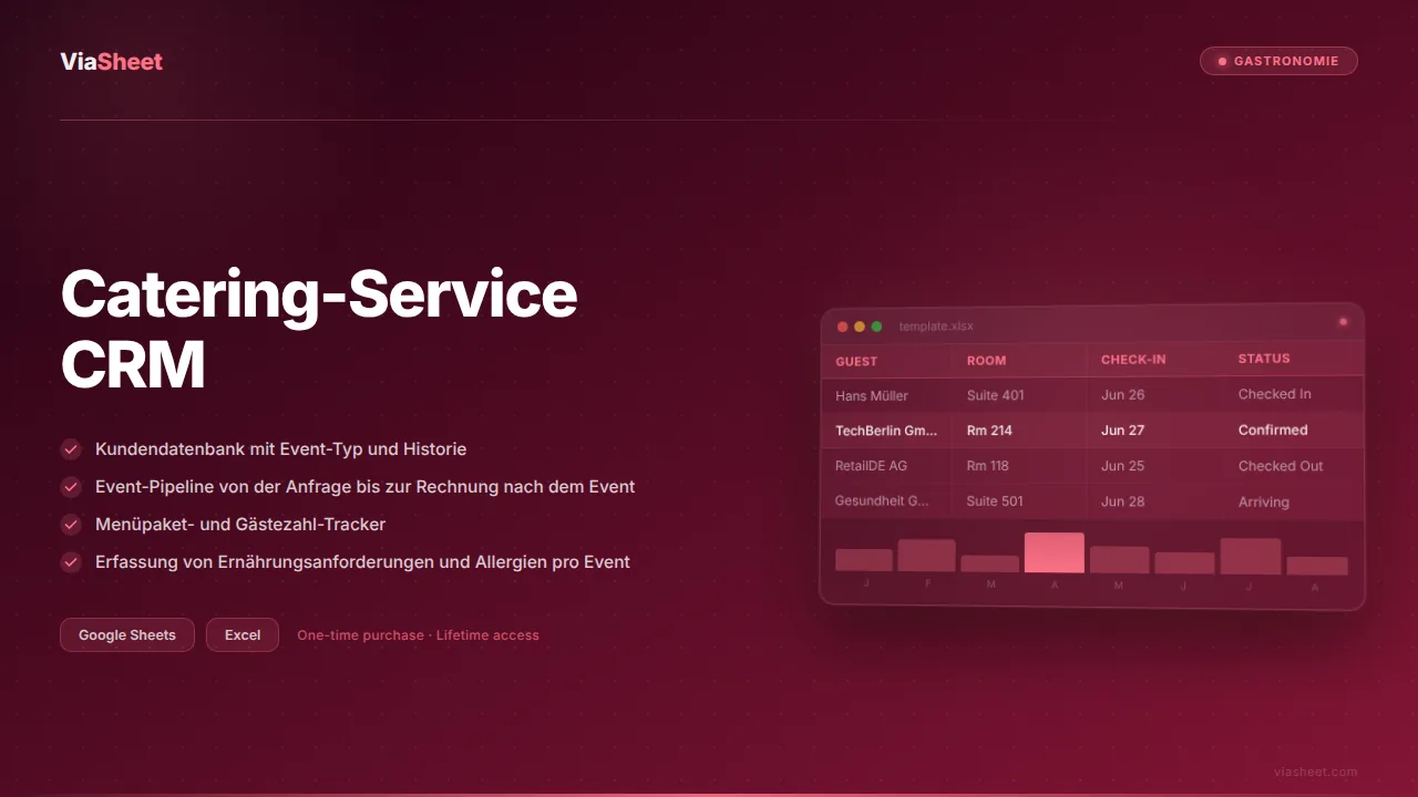Catering-Service CRM-Tabelle mit Event-Pipeline und Kundenverfolgung