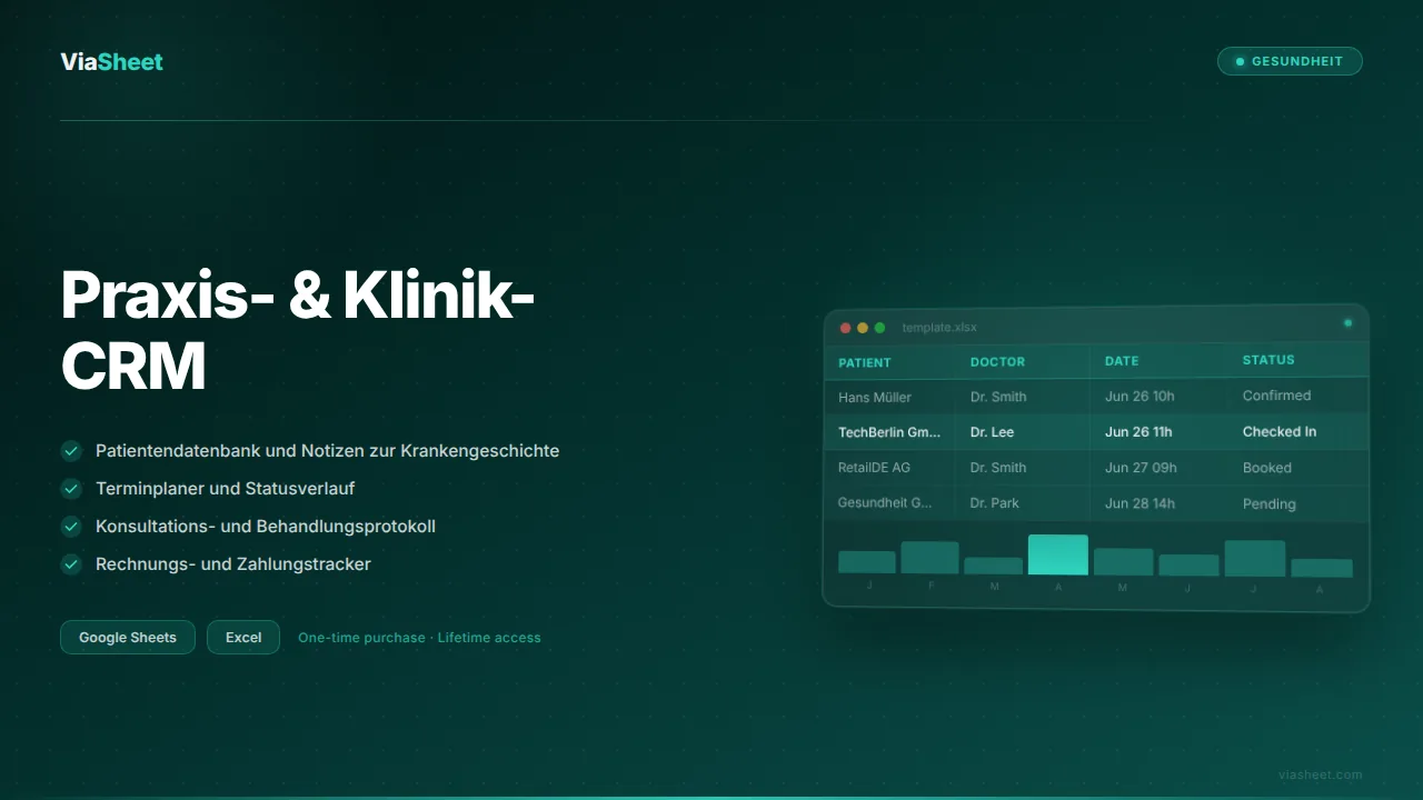 Praxis- und Klinik-CRM-Tabelle mit Patientendatenbank und Terminplaner