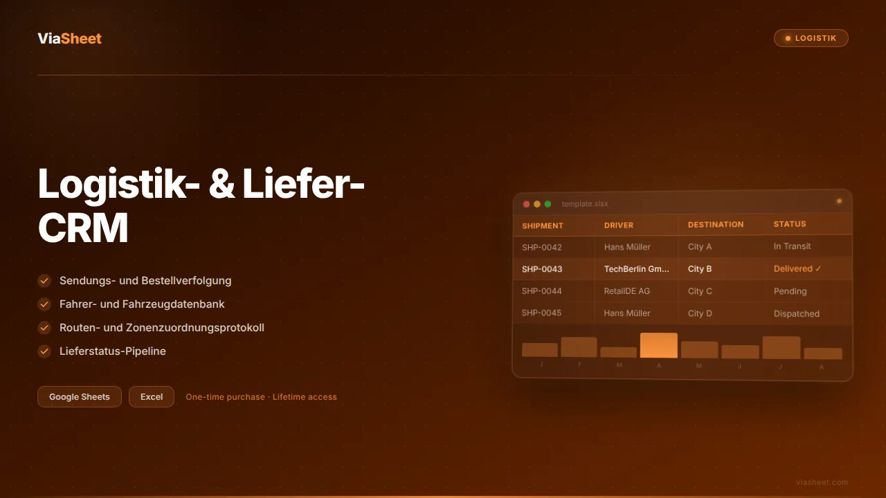 Logistik- und Liefer-CRM-Tabelle mit Sendungsverfolgung und Fahrerverwaltung
