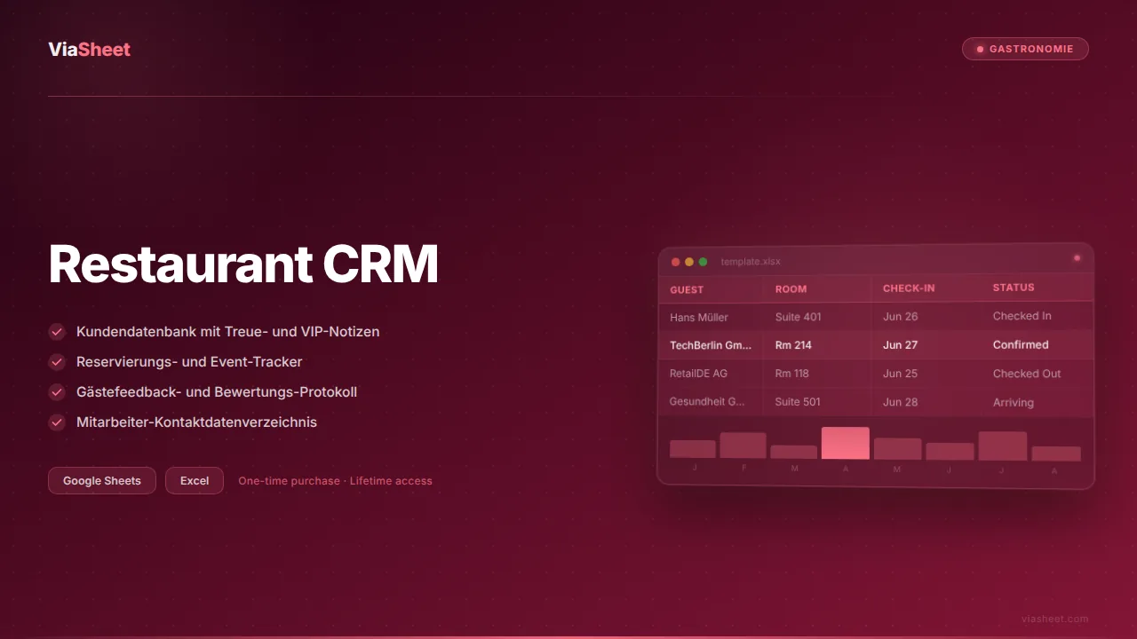 Restaurant CRM-Tabelle mit Kundendatenbank und Reservierungs-Tracker
