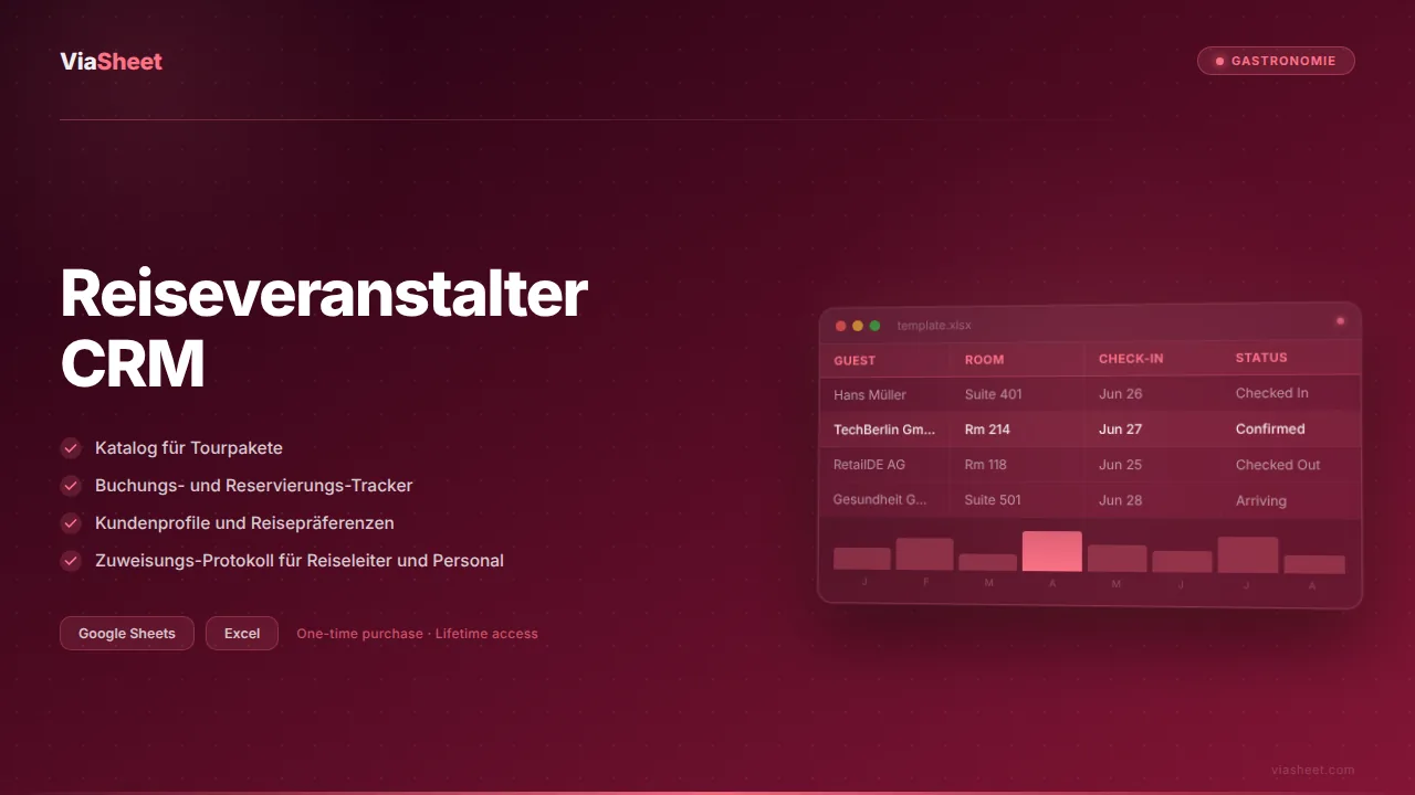 Reiseveranstalter CRM-Tabelle mit Buchungs-Tracker und Verwaltung von Tourpaketen